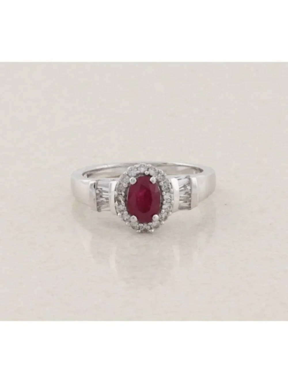 Sterling Silver Natural Ruby and White Zircon Ring Size 8 1/4